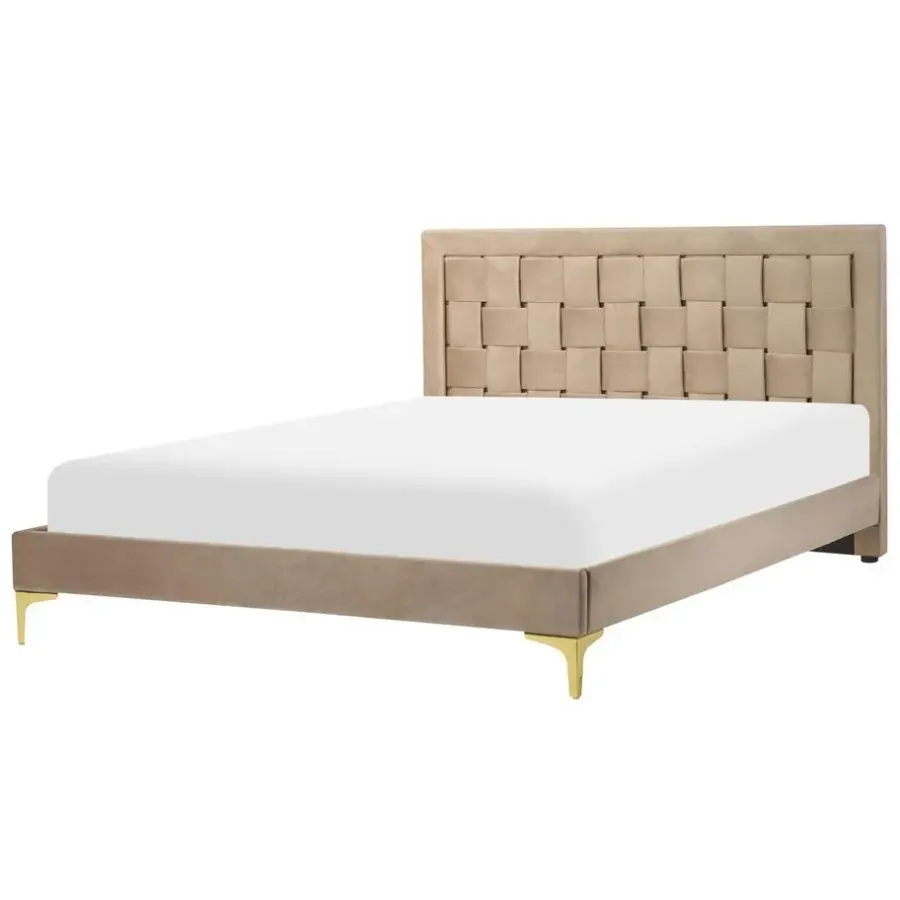 Twijfelaars-Beliani LIMOUX - Tweepersoonsbed - Taupe - 140 x 200 cm - Fluweel
