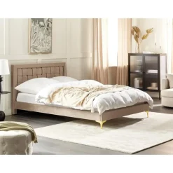 Twijfelaars-Beliani LIMOUX - Tweepersoonsbed - Taupe - 140 x 200 cm - Fluweel