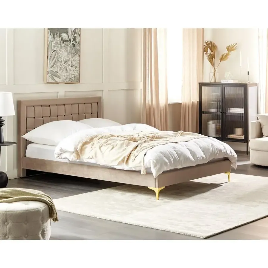 Twijfelaars-Beliani LIMOUX - Tweepersoonsbed - Taupe - 140 x 200 cm - Fluweel