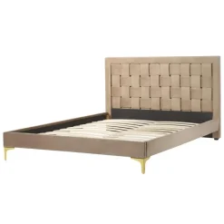 Twijfelaars-Beliani LIMOUX - Tweepersoonsbed - Taupe - 140 x 200 cm - Fluweel
