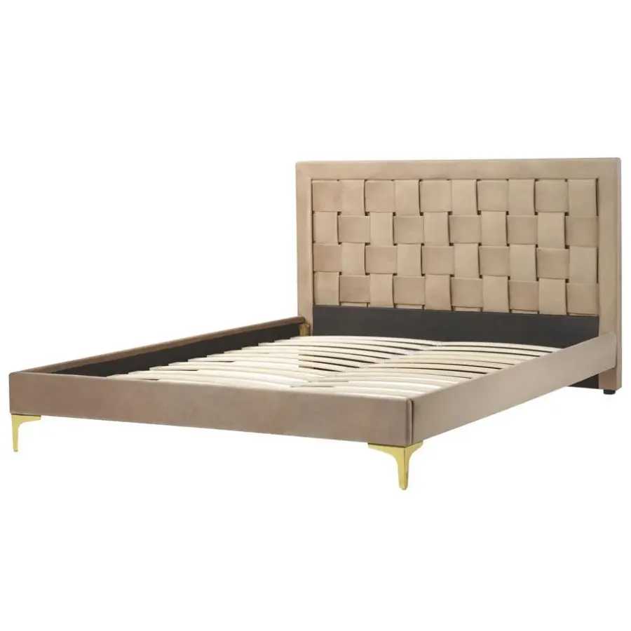 Twijfelaars-Beliani LIMOUX - Tweepersoonsbed - Taupe - 140 x 200 cm - Fluweel