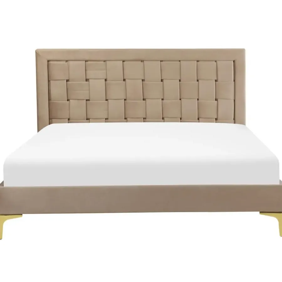 Twijfelaars-Beliani LIMOUX - Tweepersoonsbed - Taupe - 140 x 200 cm - Fluweel