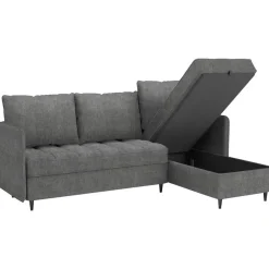 Slaapbanken|Slaapbanken-Dorel Home Lindhus - Bank met chaise longue omkeerbaar in stof grijs