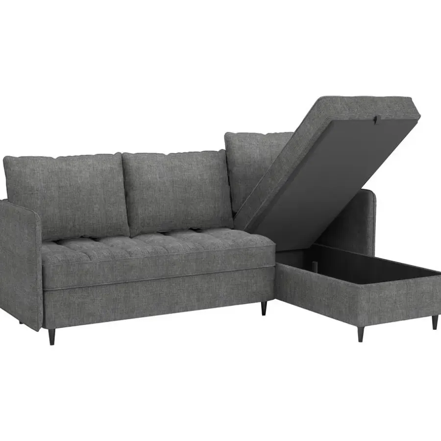Slaapbanken|Slaapbanken-Dorel Home Lindhus - Bank met chaise longue omkeerbaar in stof grijs