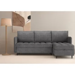 Slaapbanken|Slaapbanken-Dorel Home Lindhus - Bank met chaise longue omkeerbaar in stof grijs