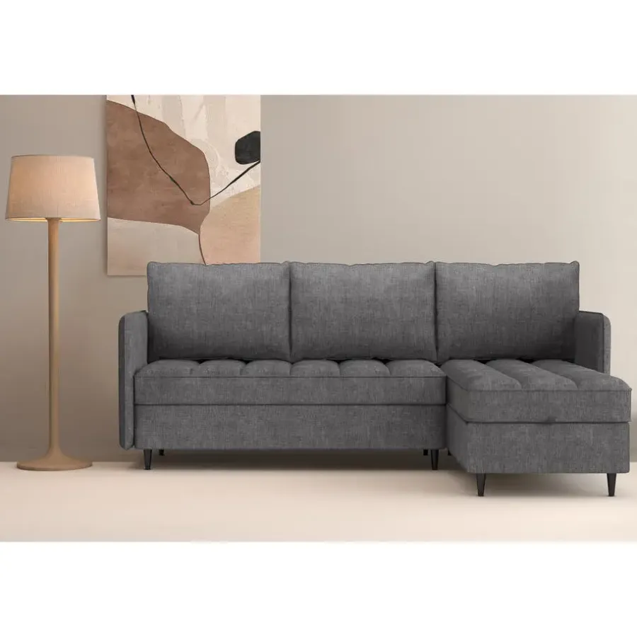 Slaapbanken|Slaapbanken-Dorel Home Lindhus - Bank met chaise longue omkeerbaar in stof grijs
