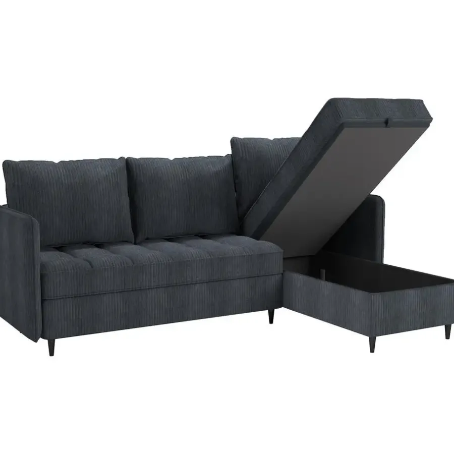 Slaapbanken|Slaapbanken-Dorel Home Lindhus - Bank met chaise longue omkeerbaar in corduroy antraciet