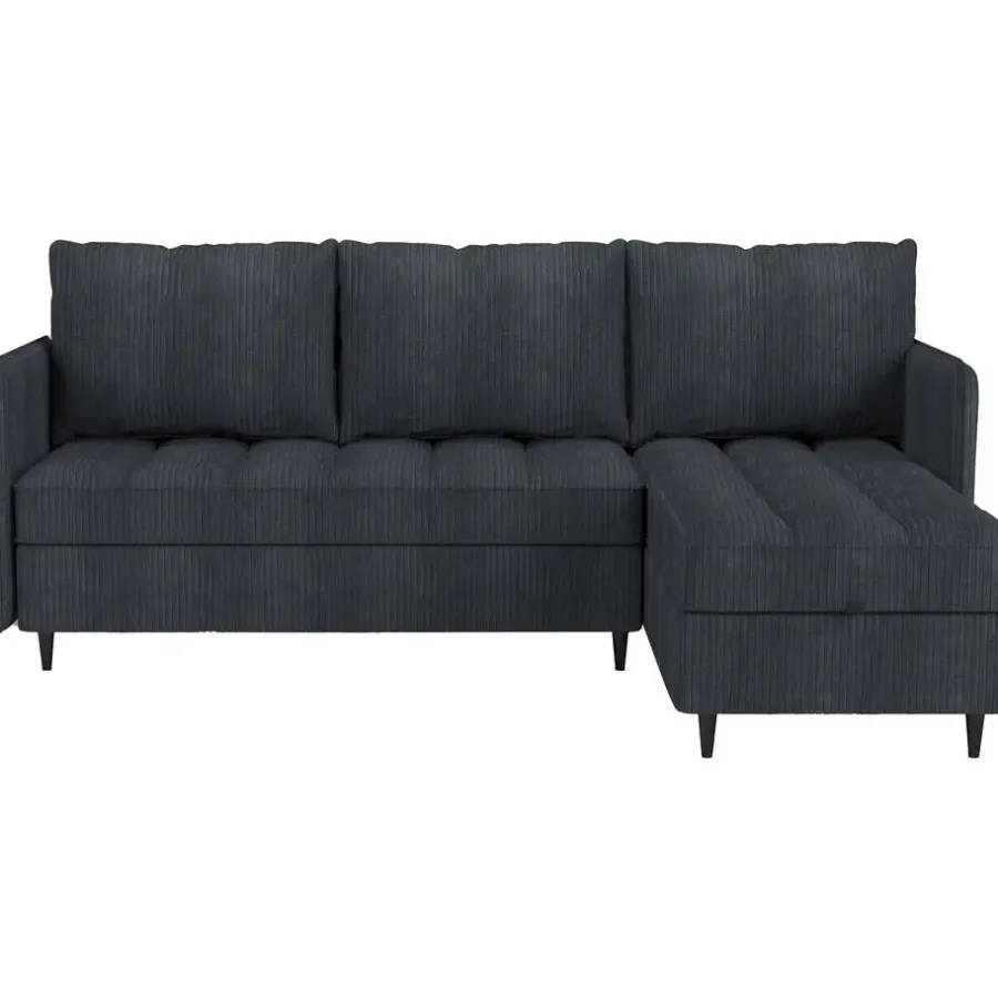 Slaapbanken|Slaapbanken-Dorel Home Lindhus - Bank met chaise longue omkeerbaar in corduroy antraciet
