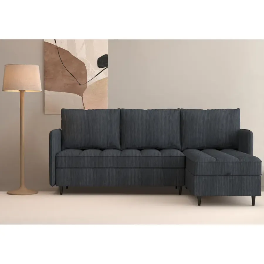 Slaapbanken|Slaapbanken-Dorel Home Lindhus - Bank met chaise longue omkeerbaar in corduroy antraciet
