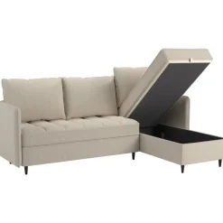 Slaapbanken|Slaapbanken-Dorel Home Lindhus - Bank met chaise longue omkeerbaar in stof crème