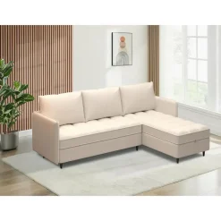 Slaapbanken|Slaapbanken-Dorel Home Lindhus - Bank met chaise longue omkeerbaar in corduroy crème