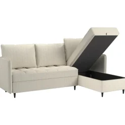 Slaapbanken|Slaapbanken-Dorel Home Lindhus - Bank met chaise longue omkeerbaar in corduroy crème