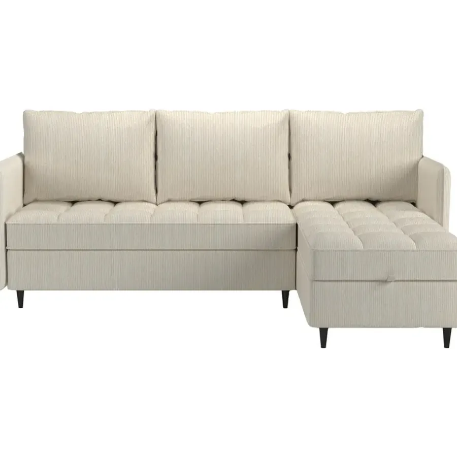 Slaapbanken|Slaapbanken-Dorel Home Lindhus - Bank met chaise longue omkeerbaar in corduroy crème