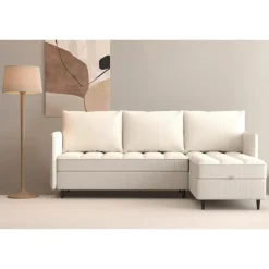 Slaapbanken|Slaapbanken-Dorel Home Lindhus - Bank met chaise longue omkeerbaar in corduroy crème