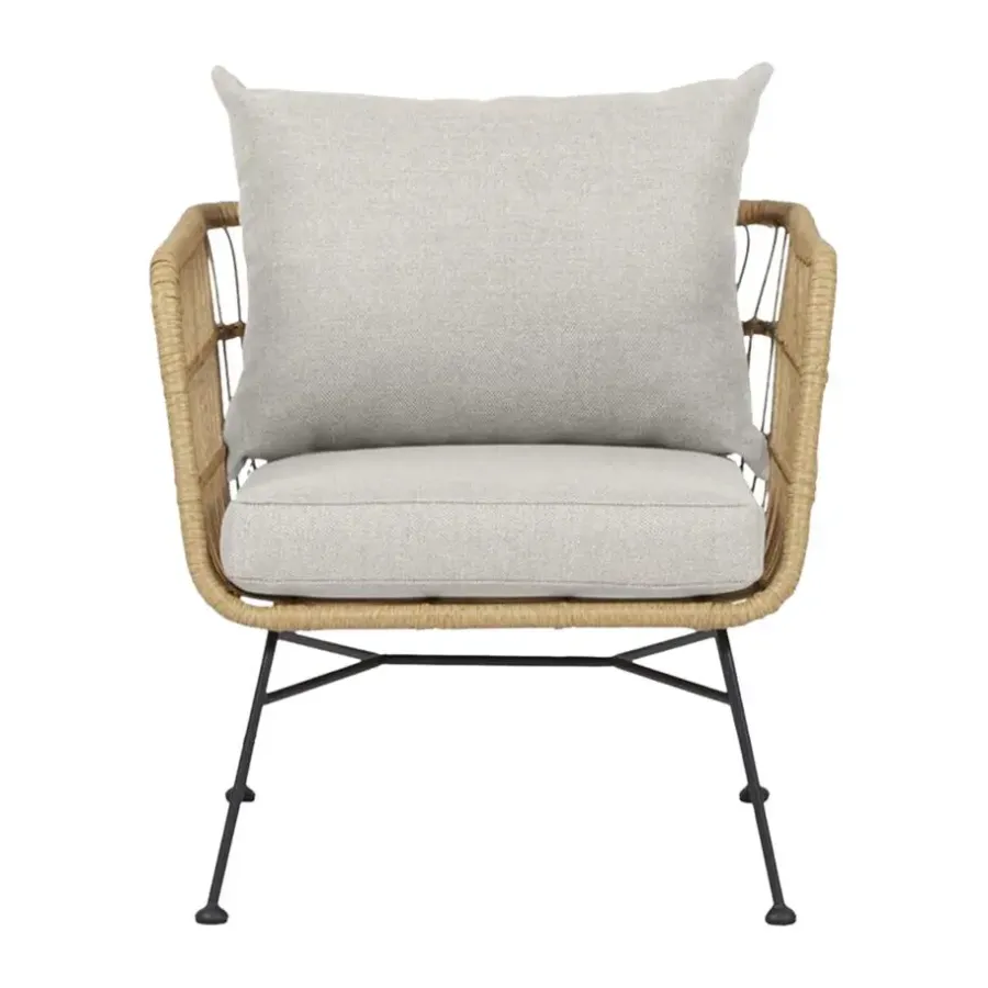 Tuinstoelen-Leen Bakker Lisomme Dax rotan tuinstoel naturel met kussens beige
