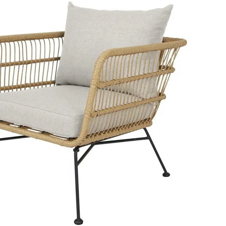 Tuinstoelen-Leen Bakker Lisomme Dax rotan tuinstoel naturel met kussens beige