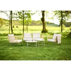 Tuinstoelen-Leen Bakker Lisomme Dax rotan tuinstoel naturel met kussens beige