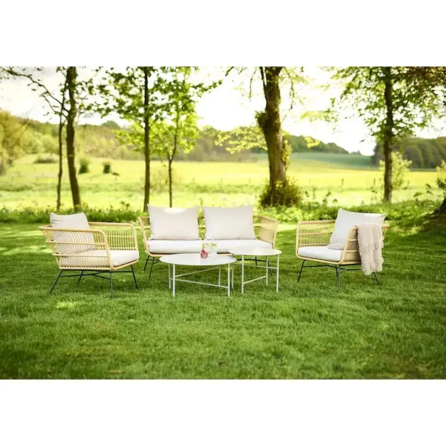 Tuinstoelen-Leen Bakker Lisomme Dax rotan tuinstoel naturel met kussens beige