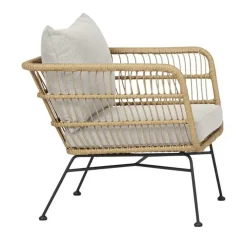 Tuinstoelen-Leen Bakker Lisomme Dax rotan tuinstoel naturel met kussens beige