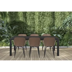 Tuintafels-Leen Bakker Lisomme Vinn tuintafel zwart - 205 x 90 cm