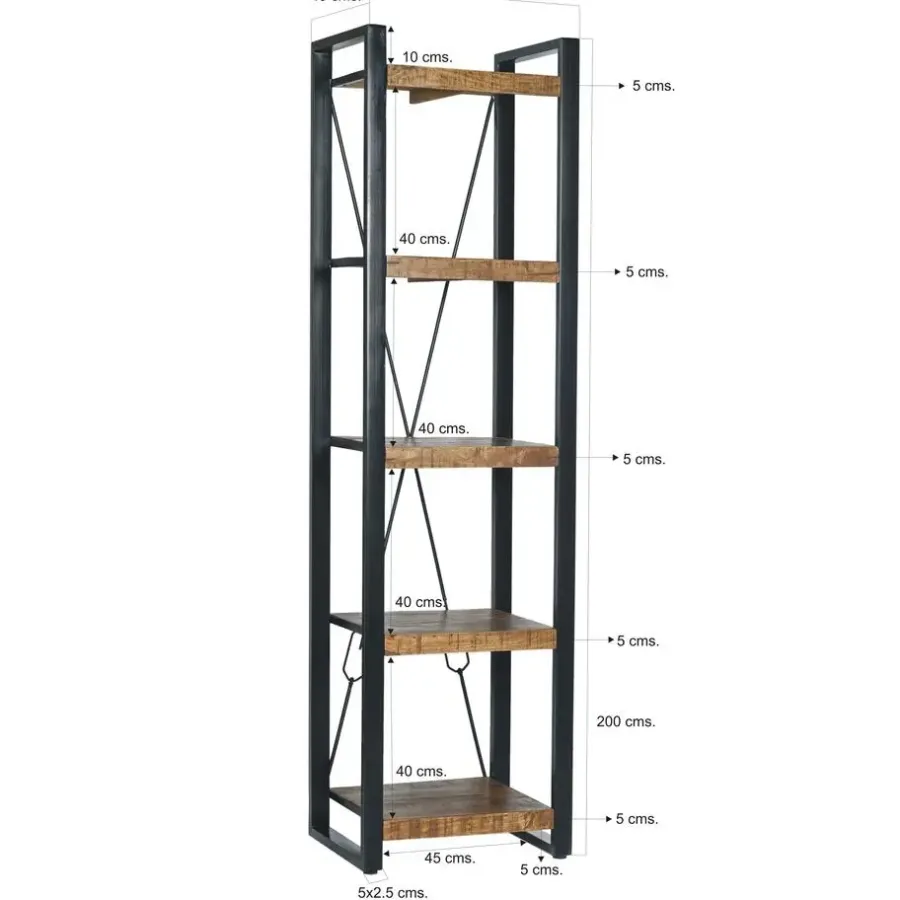 Boekenkasten|Boekenkasten-Livingfurn - Boekenkasten Nairobi 200cm - Mangohout