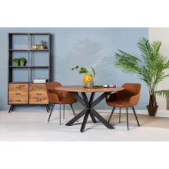Industriële Eettafels-Livingfurn - e Ronde Eetkamertafel - - Acasia Hout - 120 cm - Bruin