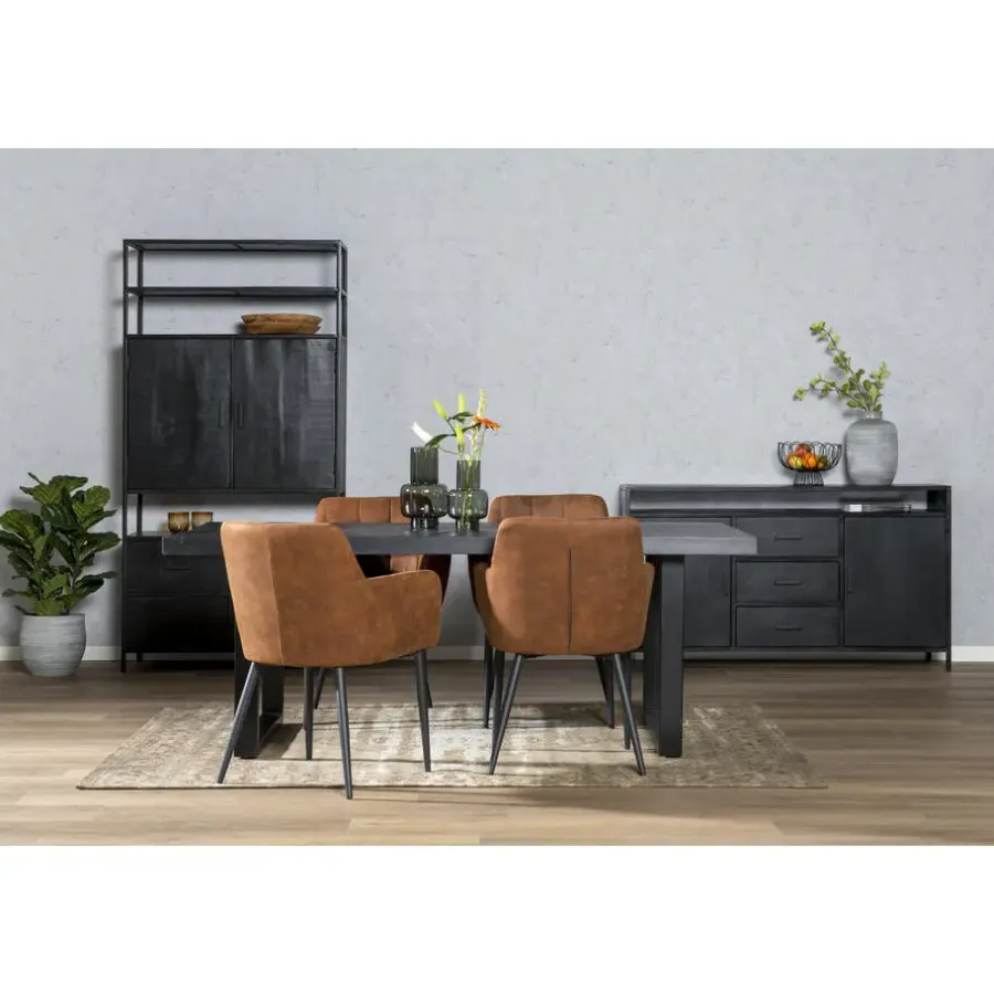 Livingfurn - e Zwart Eetkamertafel Kala - U-Pot - Mango Hout - 240 cm