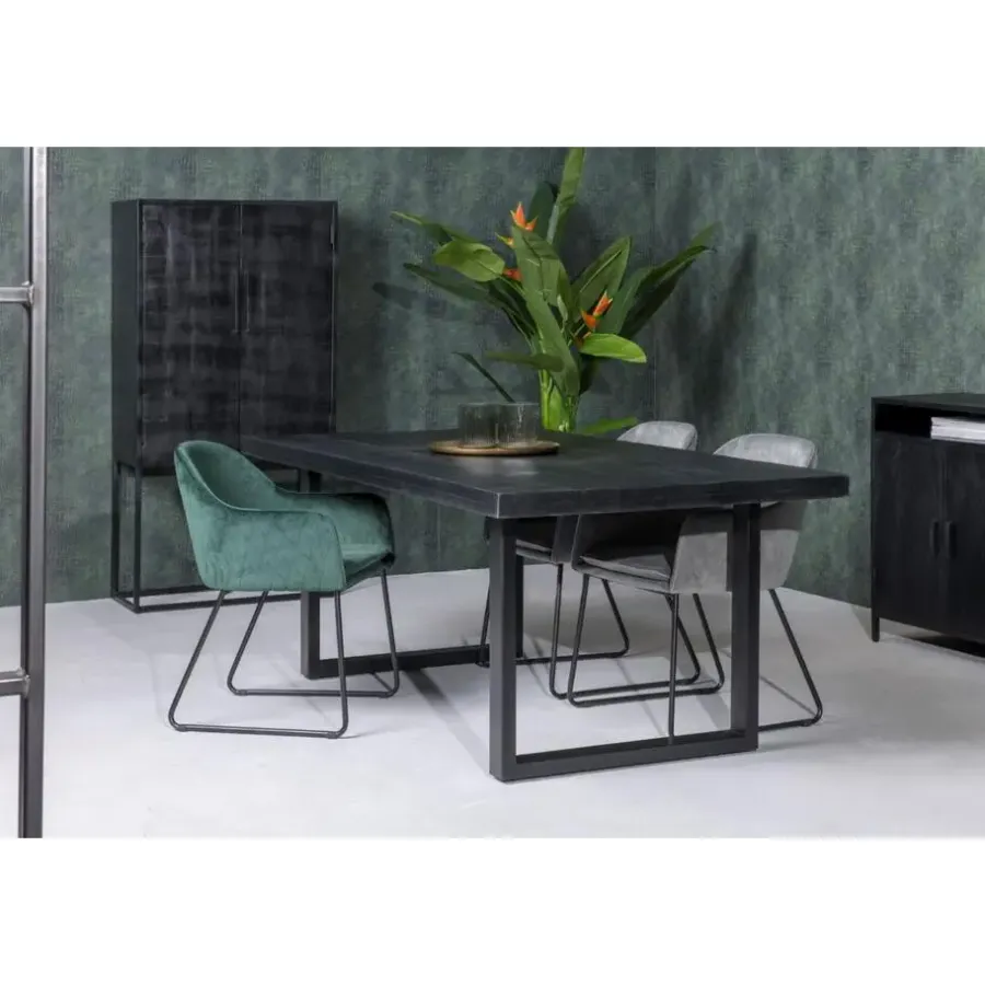 Livingfurn - e Zwart Eetkamertafel Kala - U-Pot - Mango Hout - 240 cm