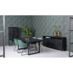 Livingfurn - e Zwart Eetkamertafel Kala - U-Pot - Mango Hout - 240 cm