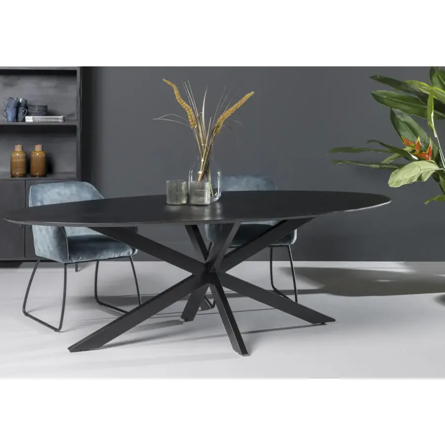 Houten Eettafels|Ovale Eettafels-Livingfurn - Eetkamertafel Oslo Oval Black 160 cm - Mangohout