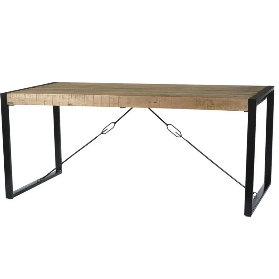 Industriële Eettafels-Livingfurn - Eetkamertafel Nairobi - U-Pot - Mango Hout - 140x80 cm - Bruin