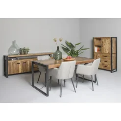 Industriële Eettafels-Livingfurn - Eetkamertafel Nairobi - U-Pot - Mango Hout - 140x80 cm - Bruin
