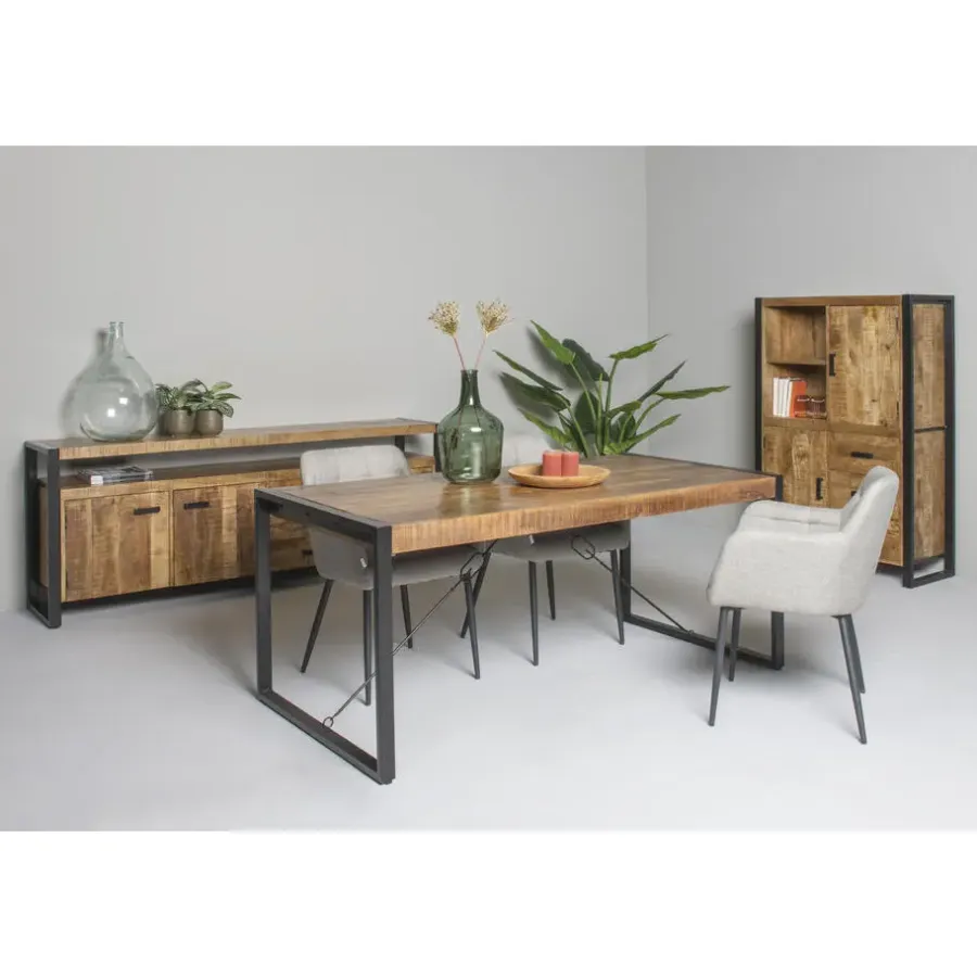 Industriële Eettafels-Livingfurn - Eetkamertafel Nairobi - U-Pot - Mango Hout - 140x80 cm - Bruin