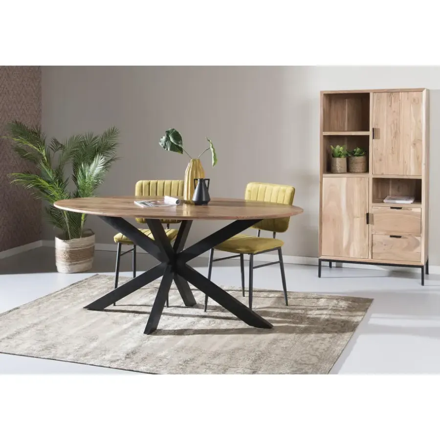 Industriële Eettafels-Livingfurn - Eetkamertafel Oslo - AcasiaHout - 180cm - Bruin
