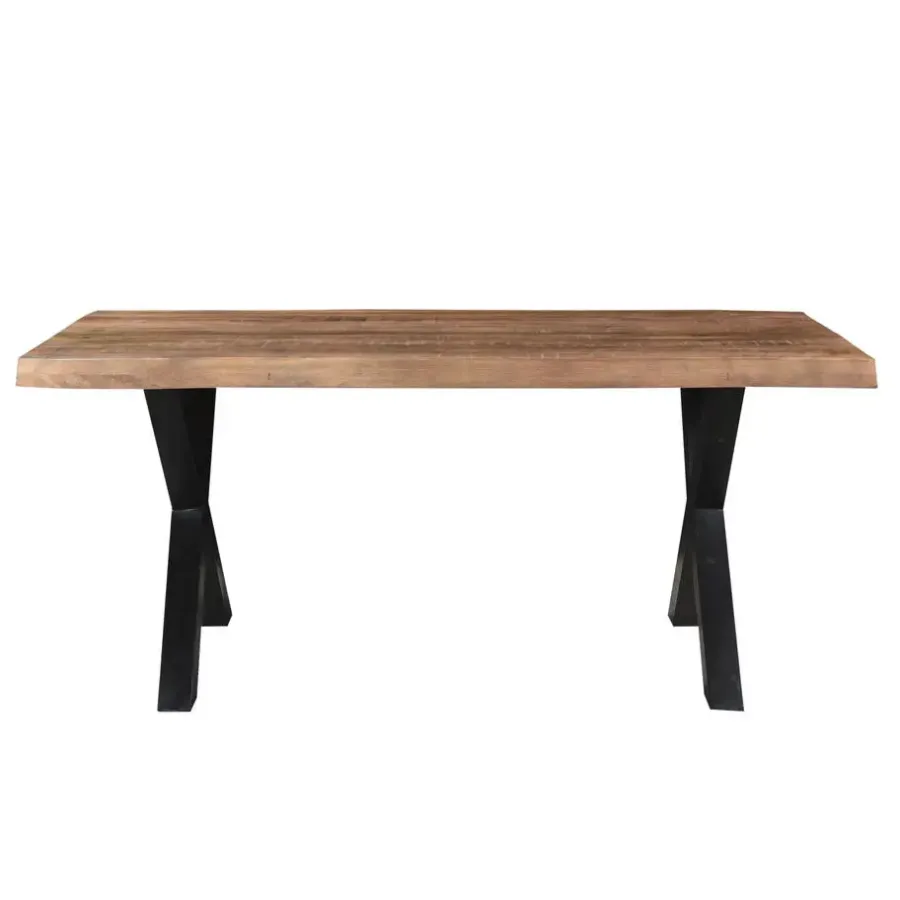 Rechthoekige Eettafels|Industriële Eettafels-Livingfurn - Eetkamertafel Tree - X-Poten - Mango Hout - 220 - Bruin