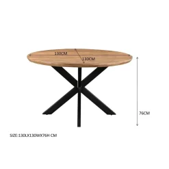 Houten Eettafels|Ronde Eettafels-Livingfurn - Eetkamertafel Jesper Round 130cm - Mangohout / Gecoat Staal