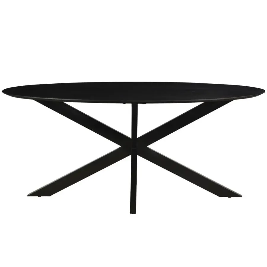 Industriële Eettafels|Ovale Eettafels-Livingfurn - Eetkamertafel Oslo Ovaal Zwart - Acasia Hout - 180 cm