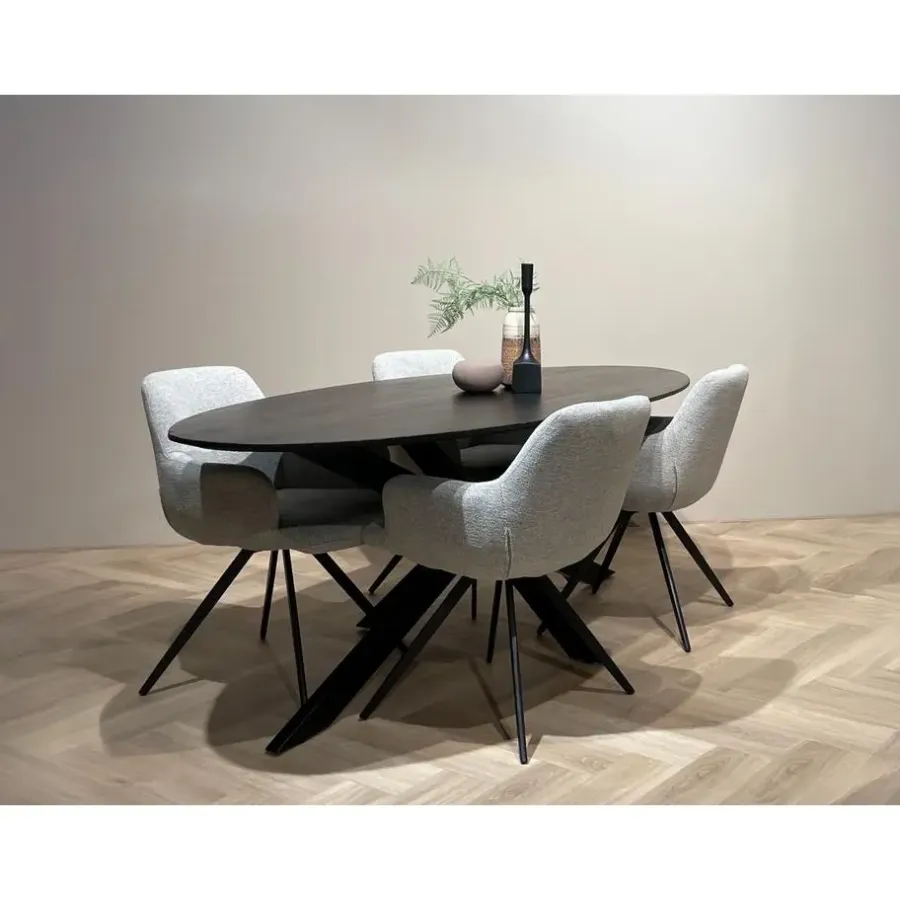 Industriële Eettafels|Ovale Eettafels-Livingfurn - Eetkamertafel Oslo Ovaal Zwart - Acasia Hout - 180 cm