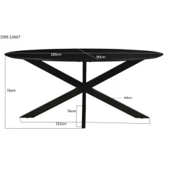 Industriële Eettafels|Ovale Eettafels-Livingfurn - Eetkamertafel Oslo Ovaal Zwart - Acasia Hout - 180 cm