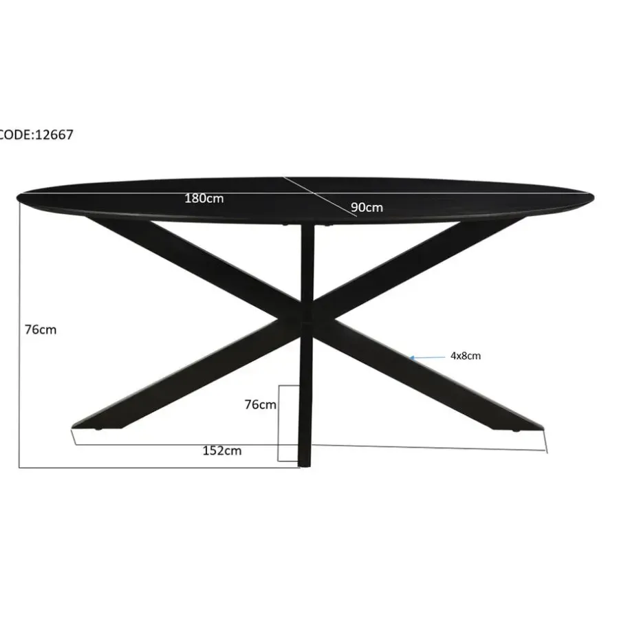 Industriële Eettafels|Ovale Eettafels-Livingfurn - Eetkamertafel Oslo Ovaal Zwart - Acasia Hout - 180 cm