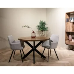 Ronde Eettafels-Livingfurn - Eetkamertafel Rocky Round Spider 150cm - Mangohout / Gecoat Staal