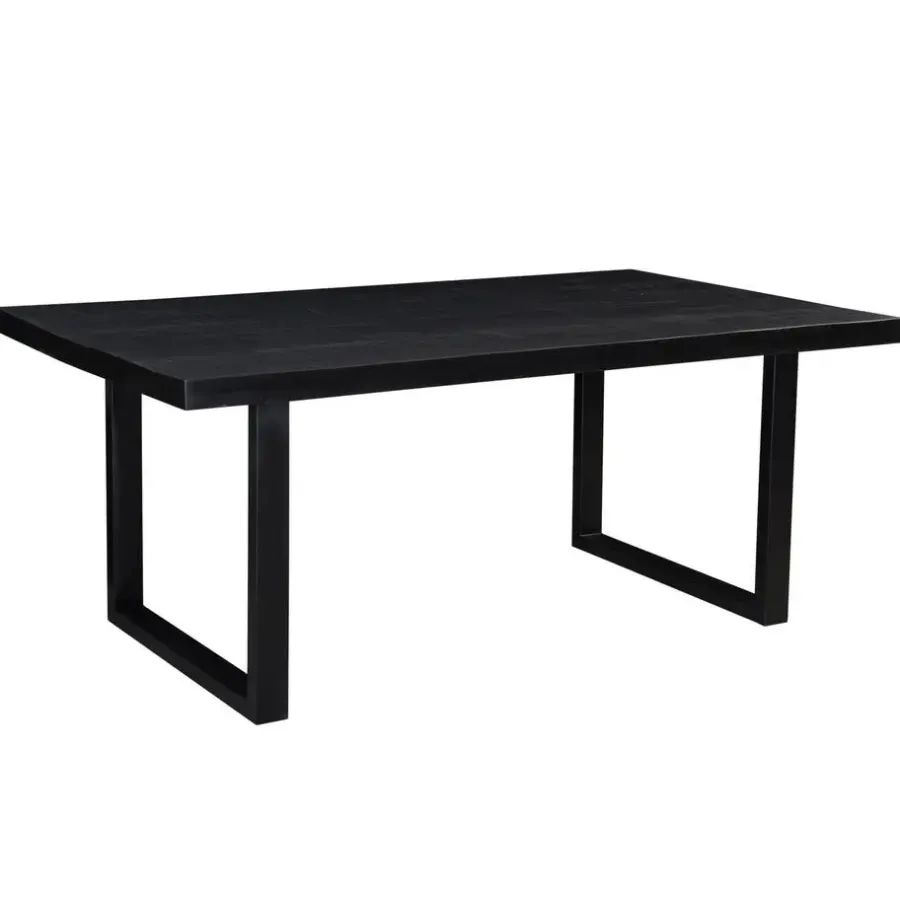 Rechthoekige Eettafels|Industriële Eettafels-Livingfurn - Eetkamertafel Kala - U-Poten - Mangohout - 200 cm - Zwart