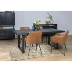 Rechthoekige Eettafels|Industriële Eettafels-Livingfurn - Eetkamertafel Kala - U-Poten - Mangohout - 200 cm - Zwart
