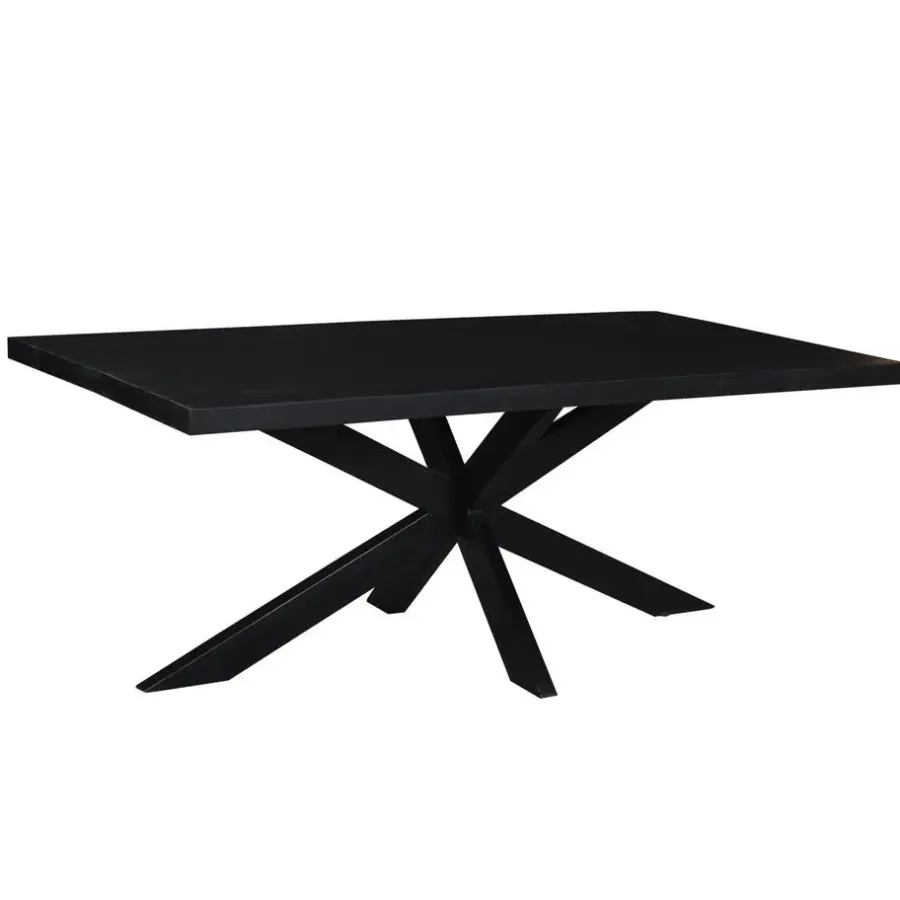 Rechthoekige Eettafels|Industriële Eettafels-Livingfurn - Moderne Zwarte Eetkamertafel - Spider - Mangohout - 180 cm