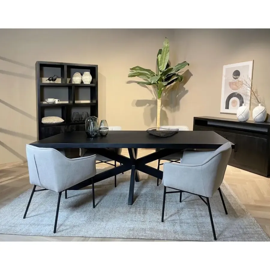 Rechthoekige Eettafels|Industriële Eettafels-Livingfurn - Moderne Zwarte Eetkamertafel - Spider - Mangohout - 180 cm