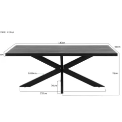 Rechthoekige Eettafels|Industriële Eettafels-Livingfurn - Moderne Zwarte Eetkamertafel - Spider - Mangohout - 180 cm