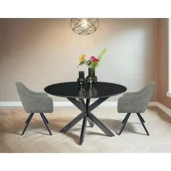 Industriële Eettafels|Ronde Eettafels-Livingfurn - Ronde Eetkamertafel Oslo Zwart - Acasiahout - 120 cm