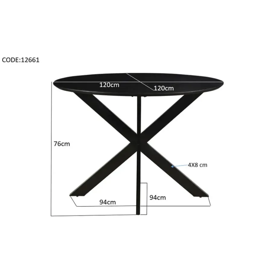 Industriële Eettafels|Ronde Eettafels-Livingfurn - Ronde Eetkamertafel Oslo Zwart - Acasiahout - 120 cm
