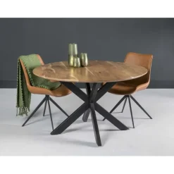 Industriële Eettafels|Ronde Eettafels-Livingfurn - Ronde Ovale Eetkamertafel - - Acasia Hout - 130 cm - Bruin