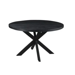 Livingfurn - Ronde Zwarte Eetkamertafel Kala - Mango Hout - 130 cm
